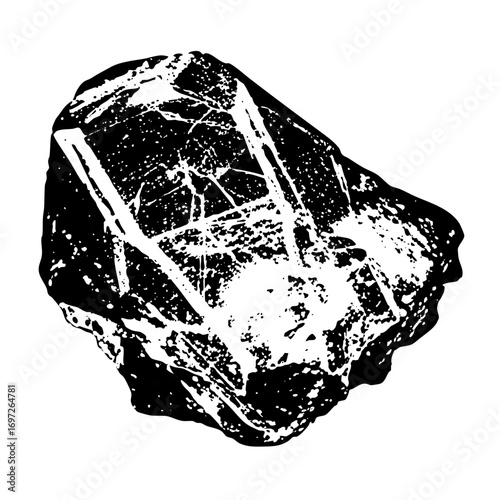 Vector Detailed black and white of a crystalline rock formation.