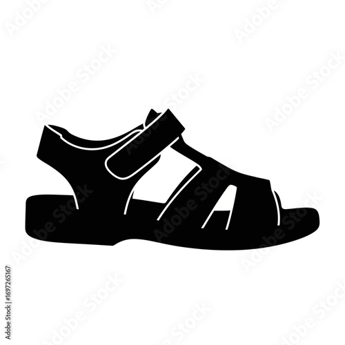 Black silhouette of a children s sandal with velcro strap