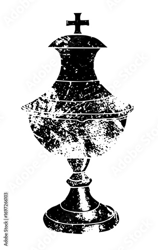 Vector Distressed black chess queen with a fragmented .