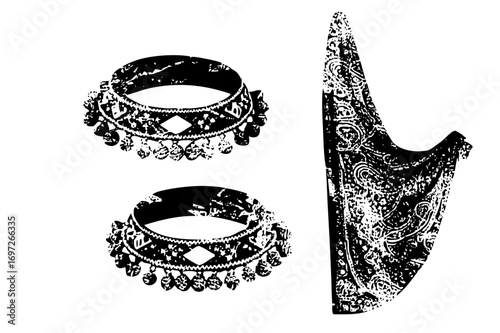 Vector Ornate bracelets and patterned textile .