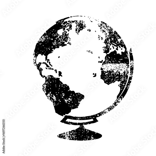 Vector Vintage globe with detailed continents and stand.