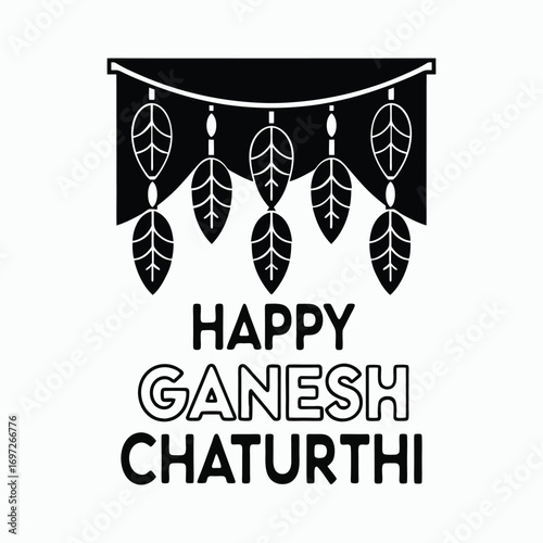 Happy Ganesh Chaturthi Leaf Banner Vector Illustration
