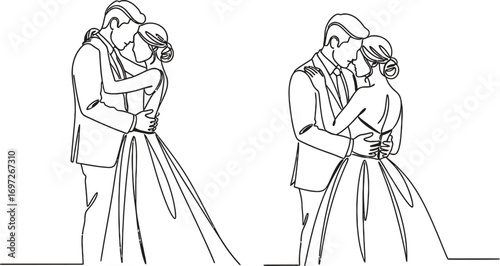 Elegant couple embracing tenderly on wedding day, celebrating eternal love