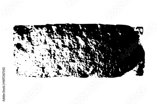 Vector Abstract black brushstroke texture with scattered speckles.