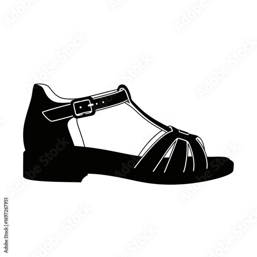 Black outline of a classic mary jane style sandal