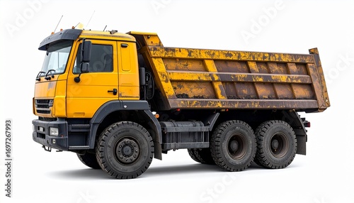 Yellow Dump Truck Isolated on White Background