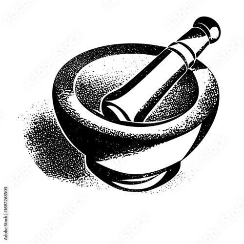 Vector Detailed of a mortar and pestle for herbal medicine.