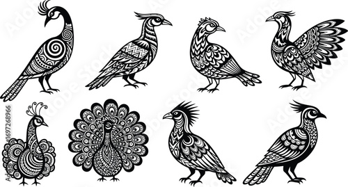 Wallpaper Mural Ornate, decorative illustrations of exotic birds with intricate patterns Torontodigital.ca