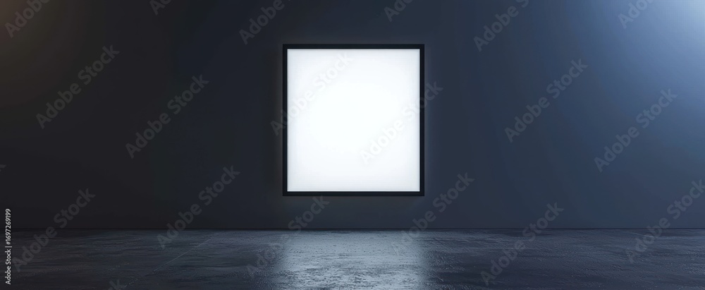 Illuminated Rectangular Frame on a Dark Wall with a Concrete Floor