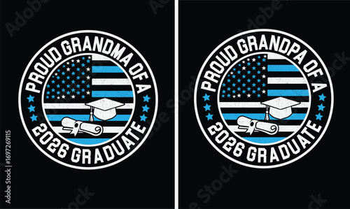 Proud grandpa and grandma of a 2026 graduate t-shirt design.