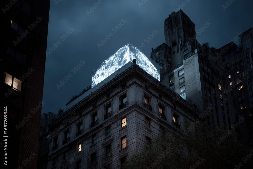 Naklejka premium group of drones creates stunning dynamic advertisements projected onto building facades at night