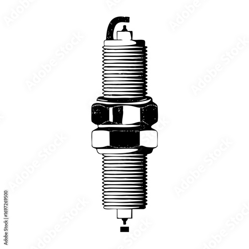 Vector Detailed of a spark plug with threaded body and ceramic insulator.