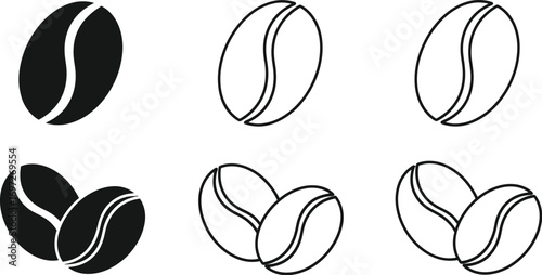 Simple graphic icons representing coffee beans in various styles.