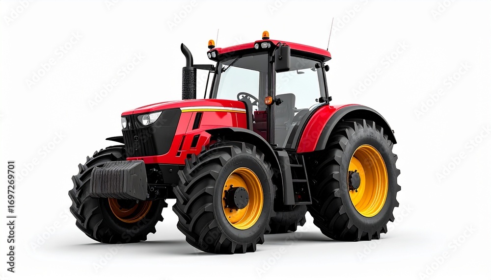 Obraz premium Red Tractor Isolated on White Background