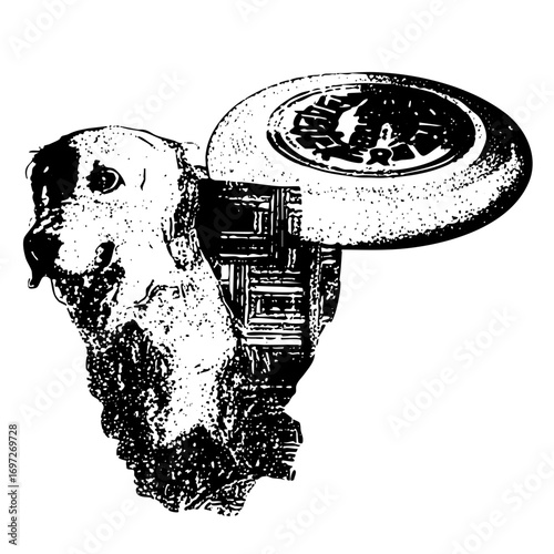 Vector Detailed of a bison head with a circular landscape within its horns.