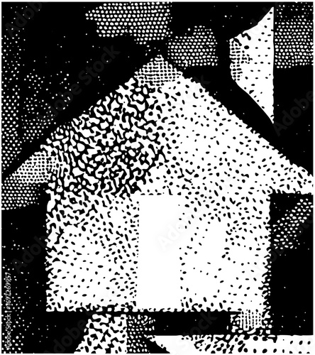 Vector Stylized house with chimney and roof details.