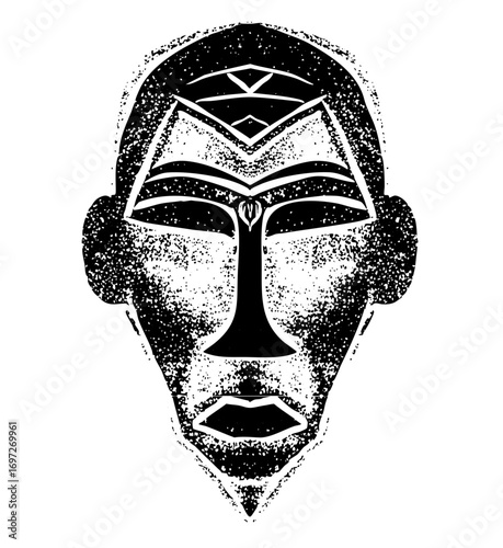 Vector Intricate African mask with geometric details.