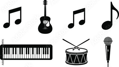Collection of musical instruments and notes, symbolizing harmony and creativity