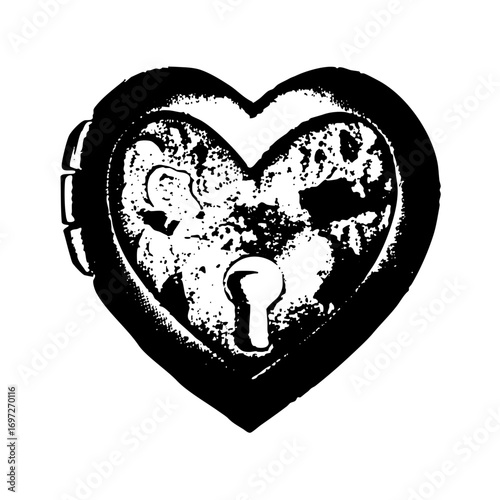 Vector Heart-shaped lock with gorilla face .