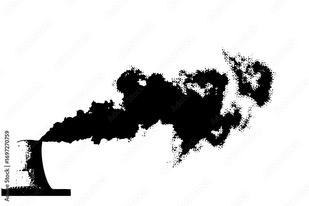 Fototapeta premium Vector Industrial smokestack emitting dark smoke plume .
