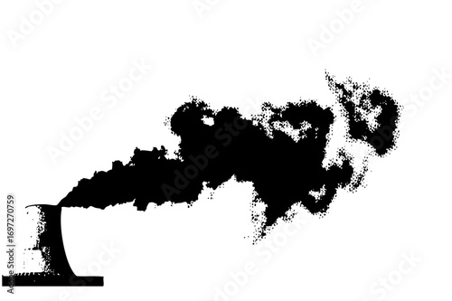 Vector Industrial smokestack emitting dark smoke plume .