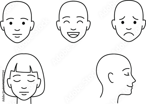Diverse human faces express a range of emotions and expressions, from joy to sadness and calm.