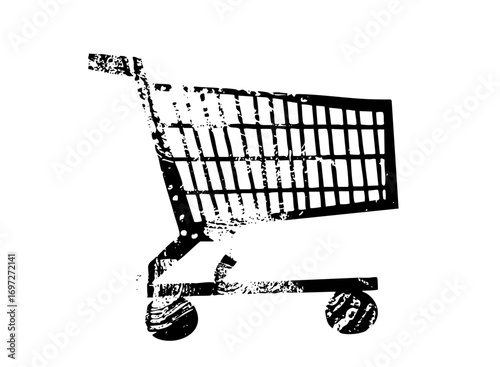 Vector Distressed monochrome shopping cart .