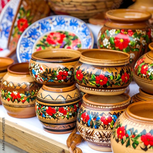 Hand-painted pottery display