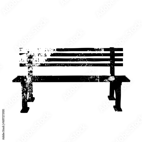 Vector Black and white of a park bench with slatted seat and back.