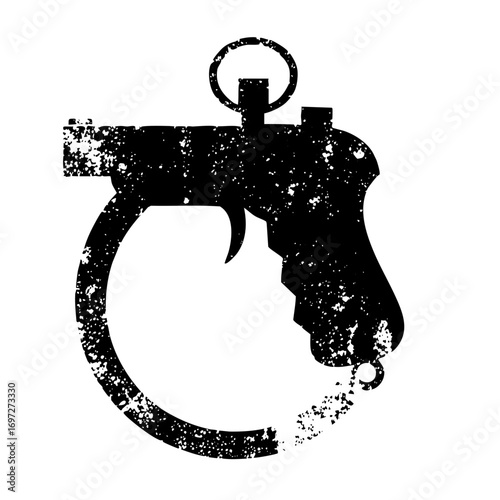 Vector Distressed handgun silhouette integrated with a circular shape.