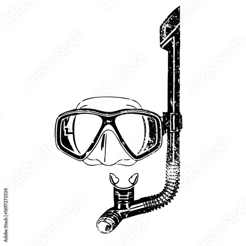 Vector Detailed of diving mask and snorkel equipment.