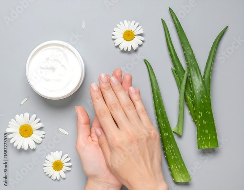 Hands, aloe vera, and cream