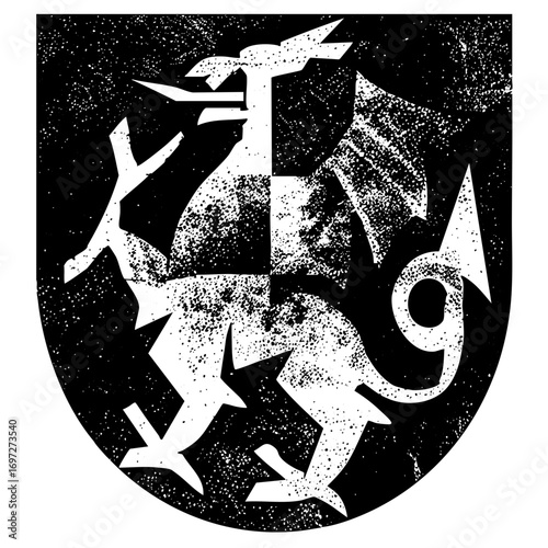 Vector Abstract white shapes form dynamic dragon and numeral .