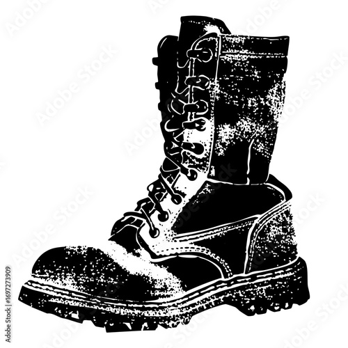 Vector Detailed of a black combat boot with laces.