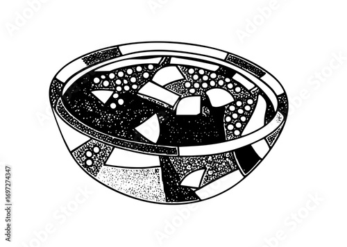 Vector Detailed of a bowl with broth and dumplings.