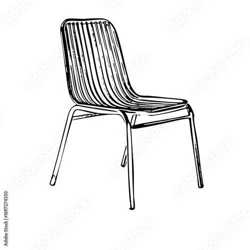 Vector Modern chair with curved backrest and slender legs.