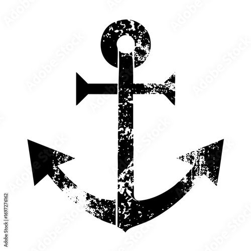 Vector Distressed black anchor with textured details.