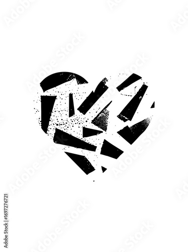 Vector Fragmented heart with distressed texture.