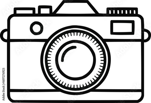 Retro Photography Outline Icon  Classic Film Camera with Lens and Shutter