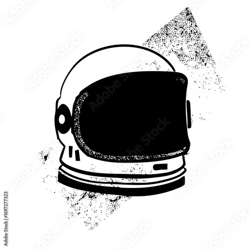 Vector Retro astronaut helmet with scattered particles.
