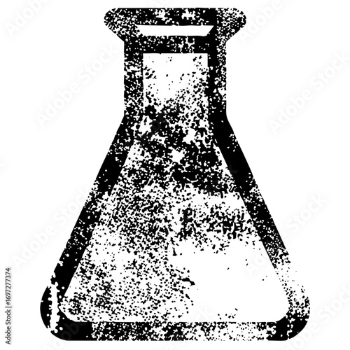 Vector Distressed conical flask for science concepts.