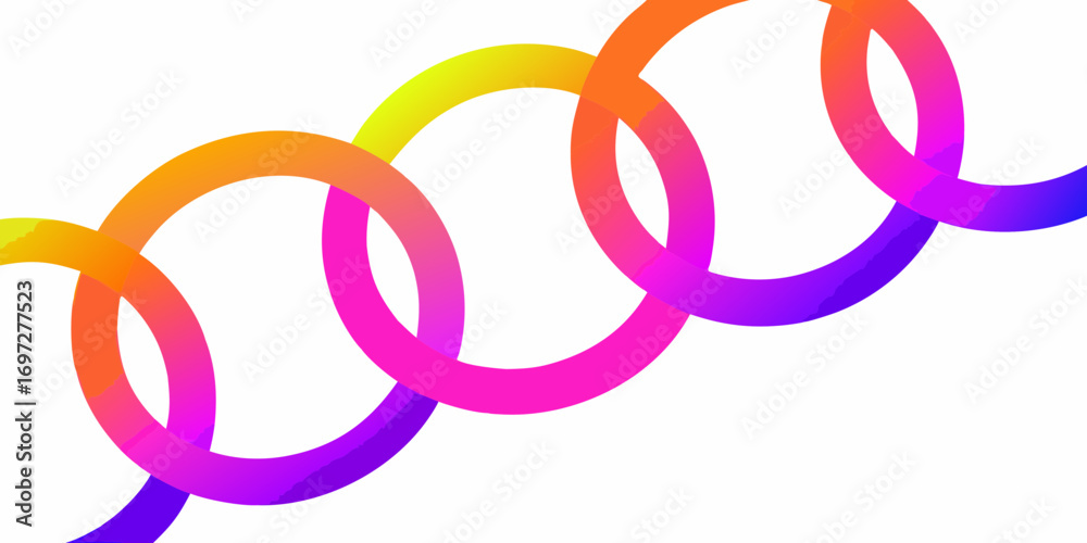Fototapeta premium Abstract gradient rings connected in a flowing chain against a white background