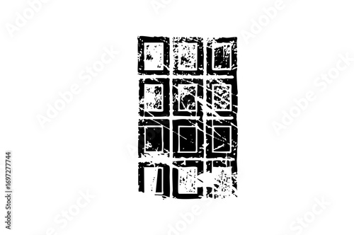 Vector Geometric grid of distressed square blocks forms a rectangular .