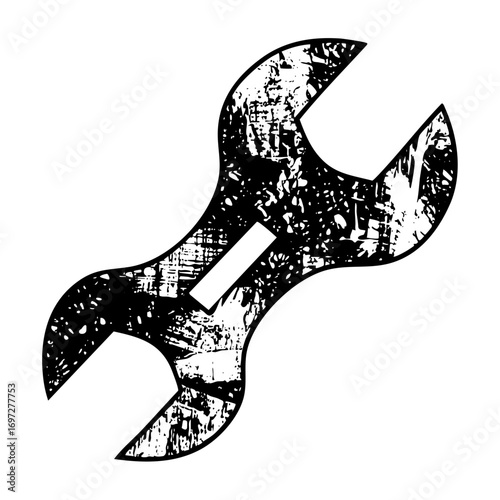 Vector Distressed wrench depicts tool and repair concepts.