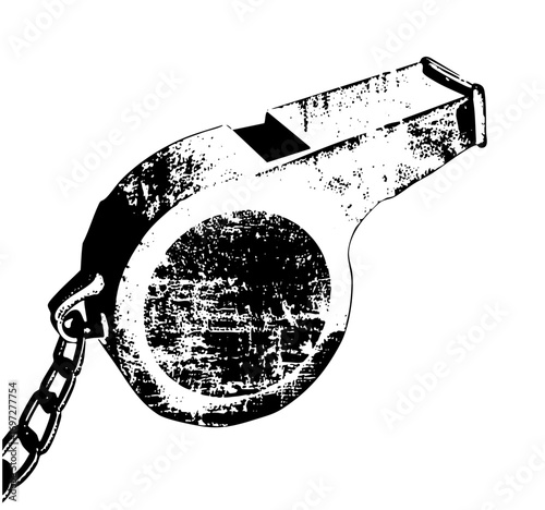 Vector Distressed monochrome whistle with attached chain .