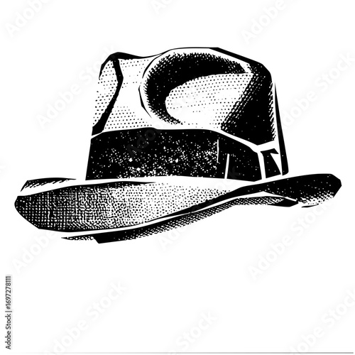 Vector Vintage fedora hat with textured shading.