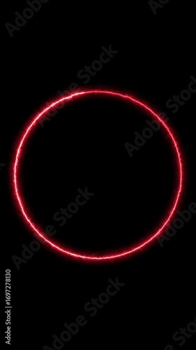 Glowing effect vibrant red ring against a stark black backdrop, reminiscent of energy or neon art,Vertical 4K Animation 