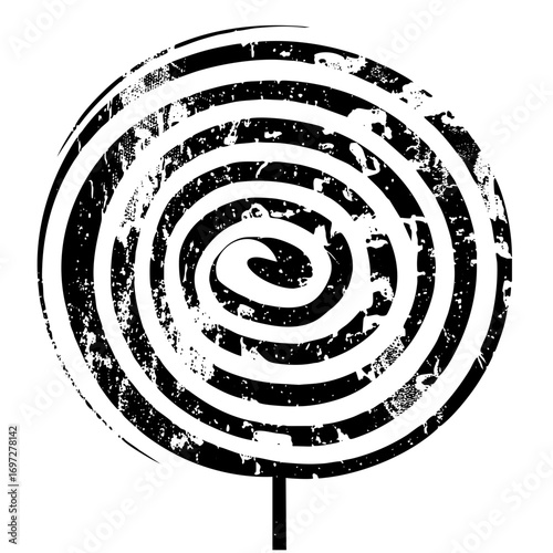 Vector Abstract spiral with distressed texture resembles a stylized lollipop.