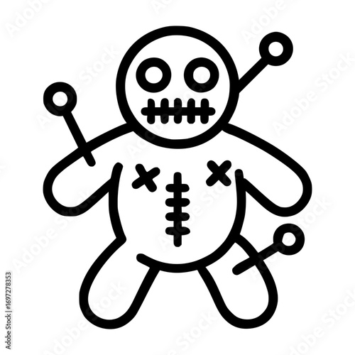 Creepy voodoo doll with pins for Halloween designs and mystical illustrations