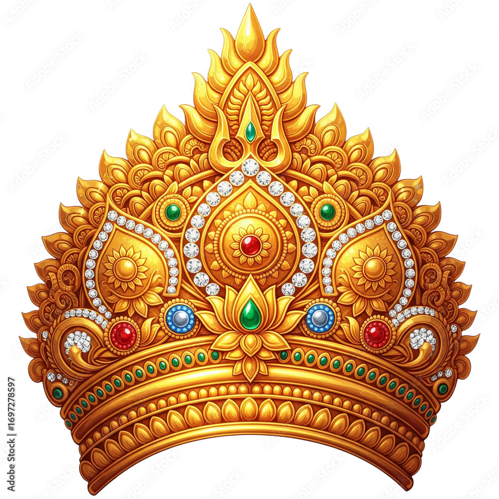 custom made wallpaper toronto digitalExquisite golden crown adorned with vibrant jewels and intricate detailing, symbolizing royalty and power.